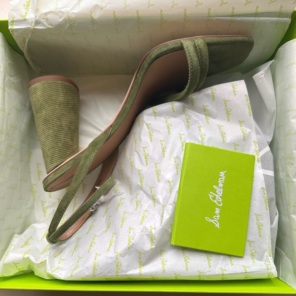 Sam Edelman Olive Green Suede Block Heel Sandals - Picture 2 of 13